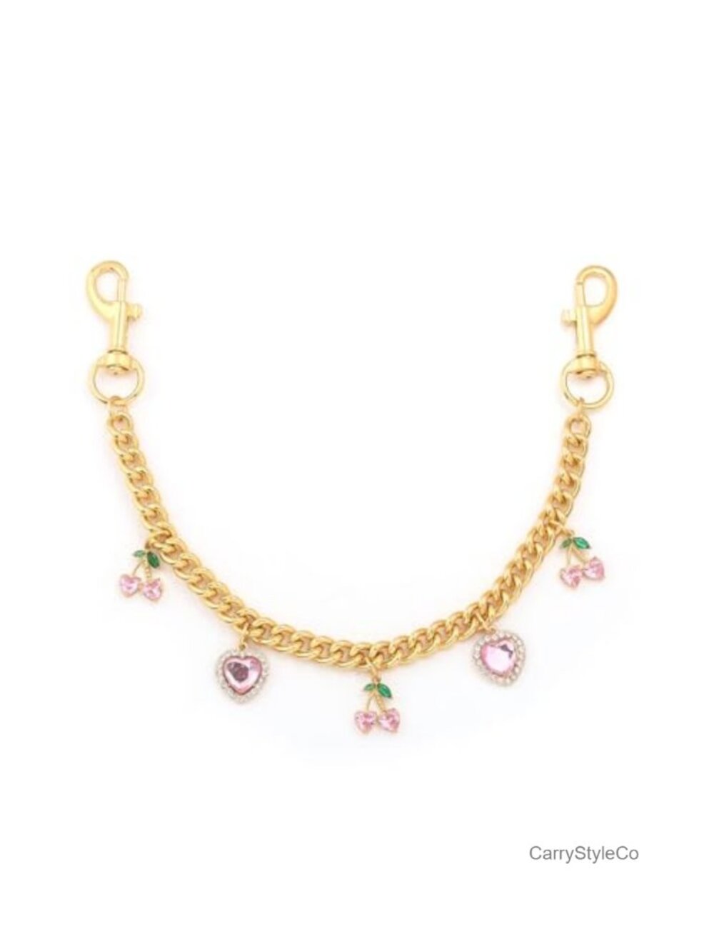 Gold Purse Chain Charm Cherry Heart Bag Accessory Keychain Lobster Clasp
